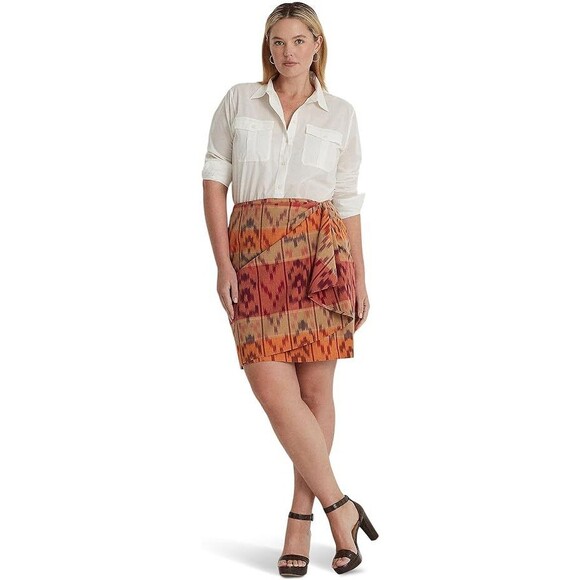 NWT $145 LAUREN Ralph Lauren Plus SIZE Skirt  Geo-Motif Cotton-Linen Wrap - Picture 11 of 12